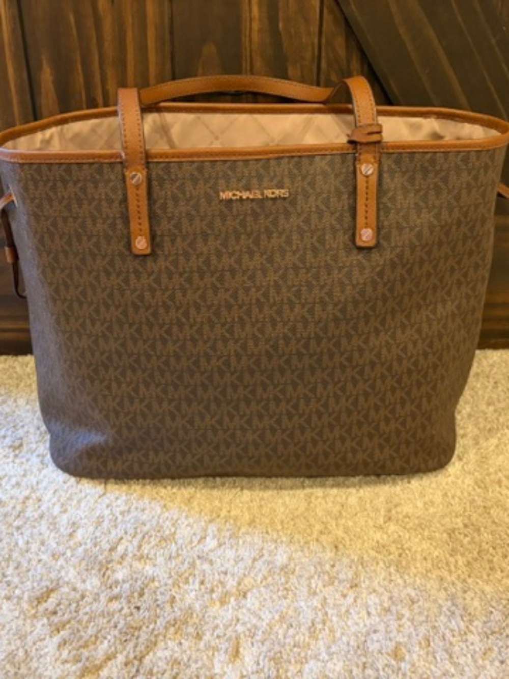 Michael Kors large signature logo and leather tote bag
